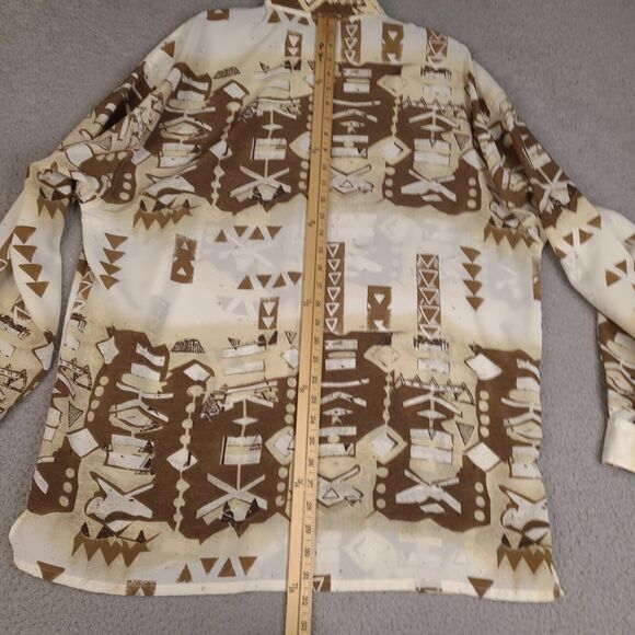 Marquis Shirt Mens XL Brown Beige White Button Down Retro Designer - Picture 13 of 15